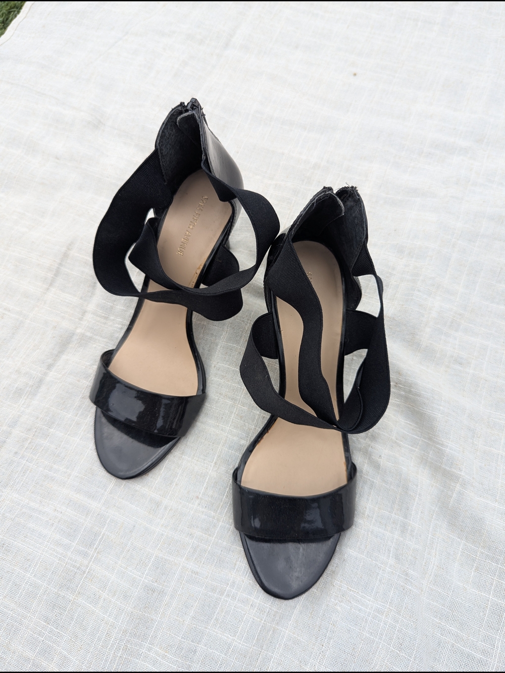 Saks Fifth Avenue Black Strappy Elastic Ankle Heels - Women